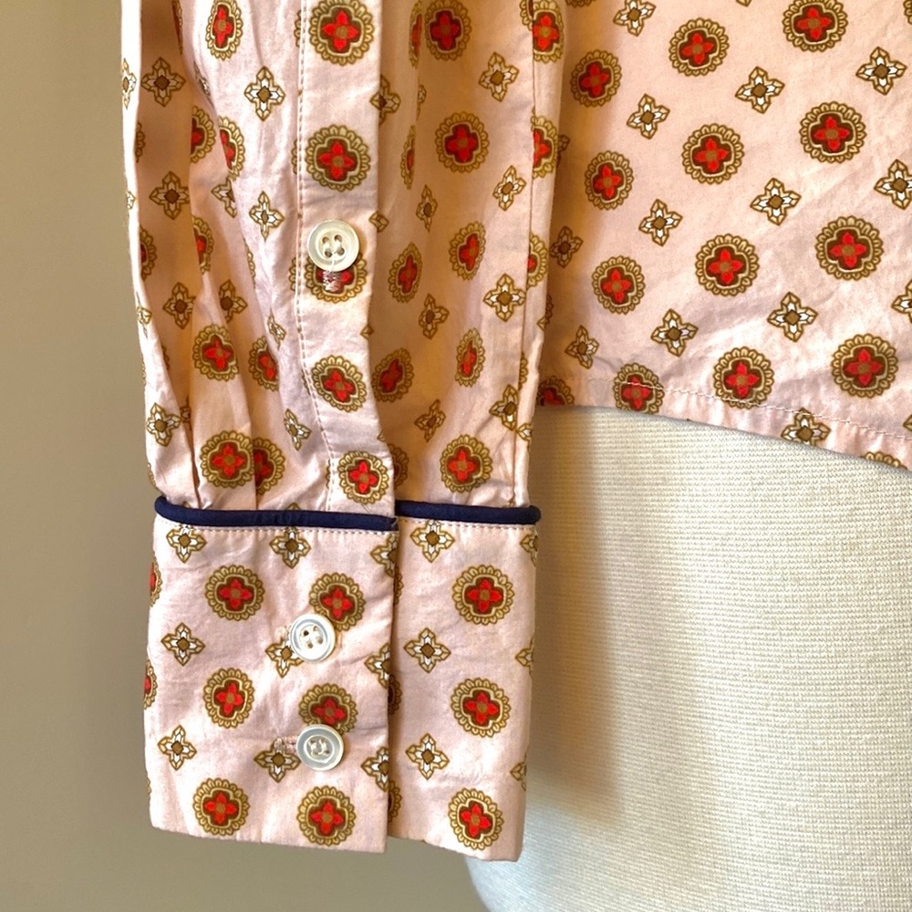 J. Crew Pink Red Gold Geometric SZ 2 Modern Contemporary Preppy Retro Office Top - Picture 5 of 10